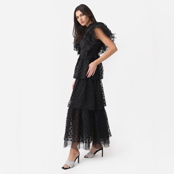 Anthropologie Hunter Bell Annabel Tiered Mock-Neck Ruffle-Sleeve Gown / size 2 - Picture 7 of 11